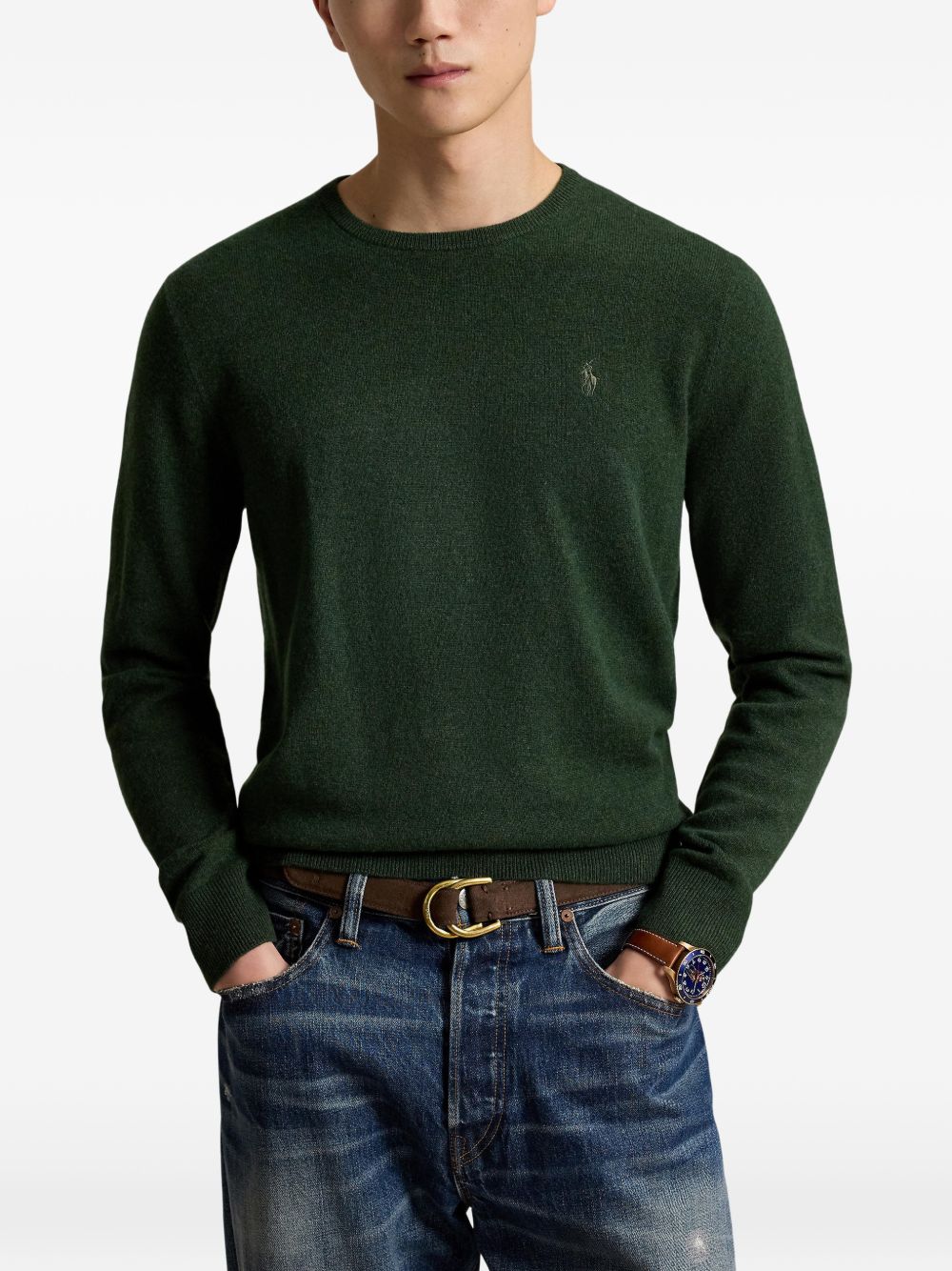 POLO RALPH LAUREN Maglia in lana verde scuro con logo 