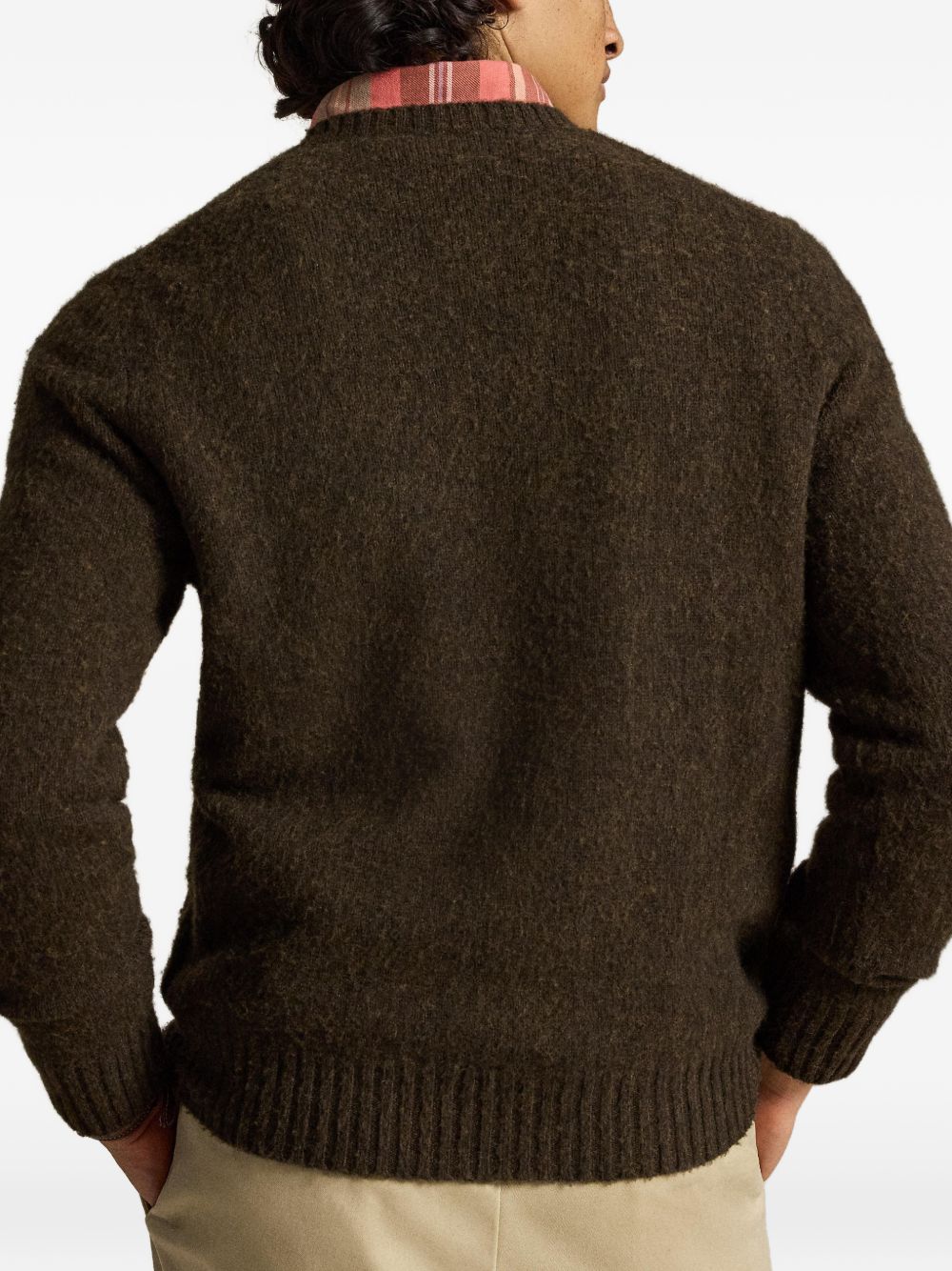 POLO RALPH LAUREN Maglia girocollo in lana misto cashmere marrone con logo Jacquard 
