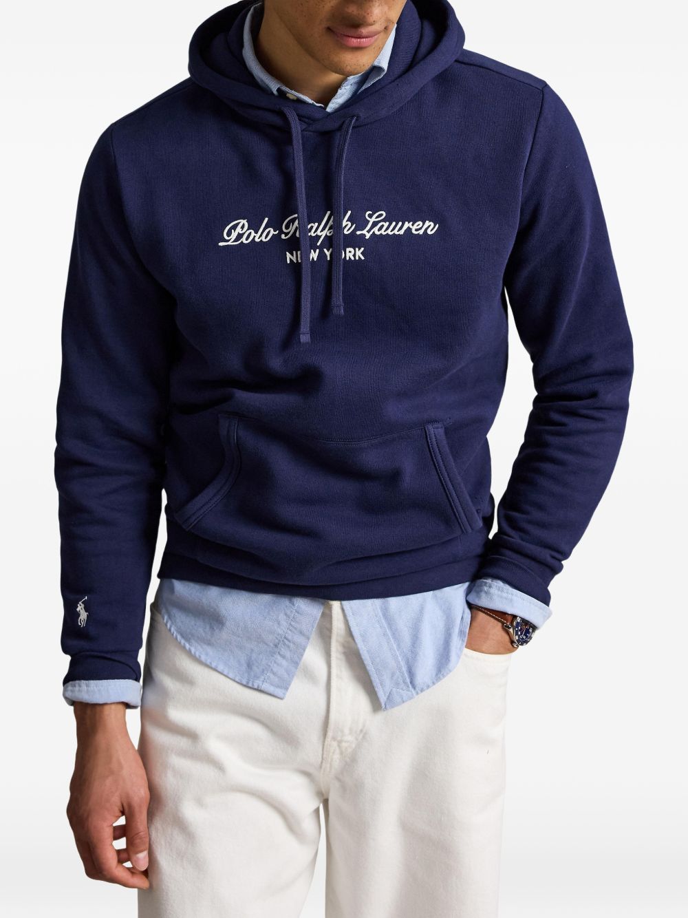 POLO RALPH LAUREN Felpa blu con cappuccio e tasca frontale marsupiale 
