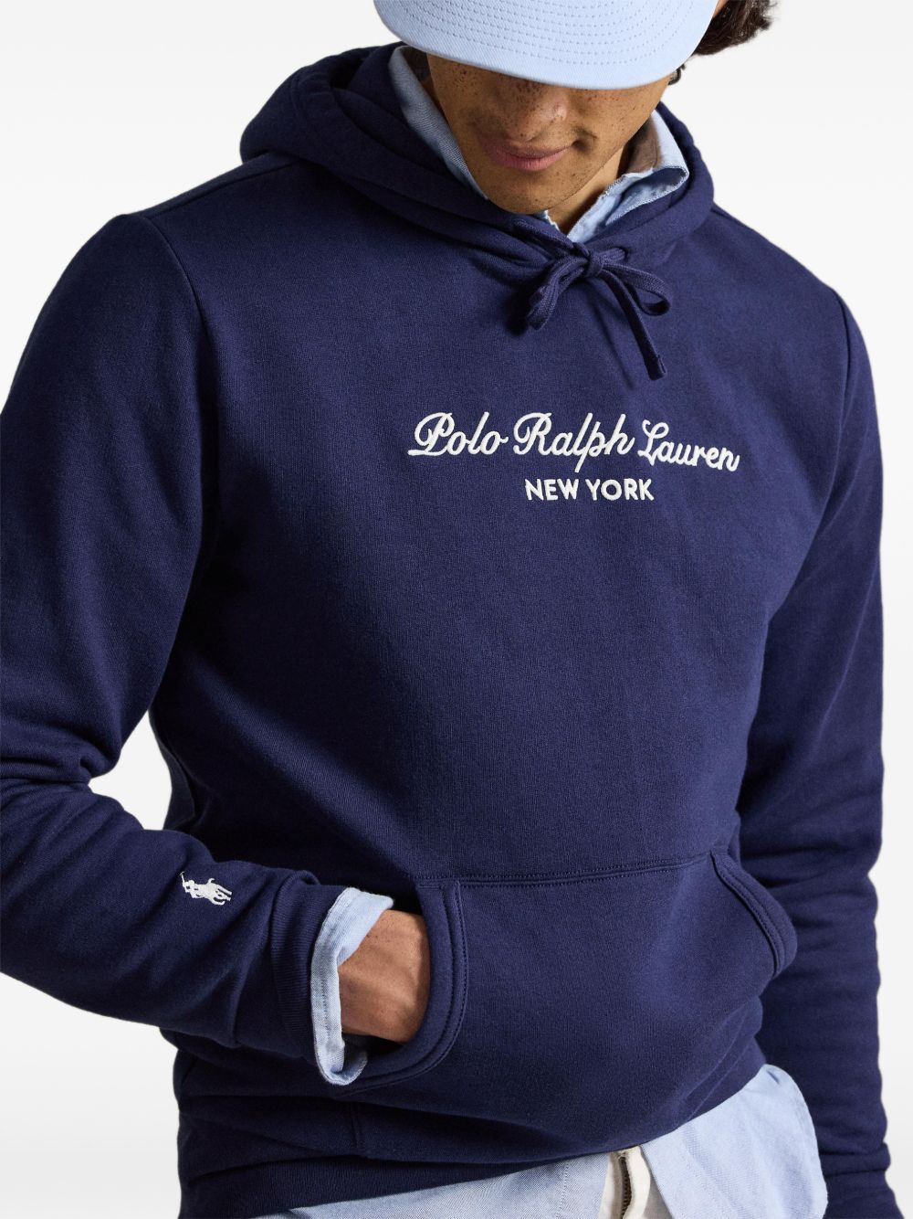 POLO RALPH LAUREN Felpa blu con cappuccio e tasca frontale marsupiale 
