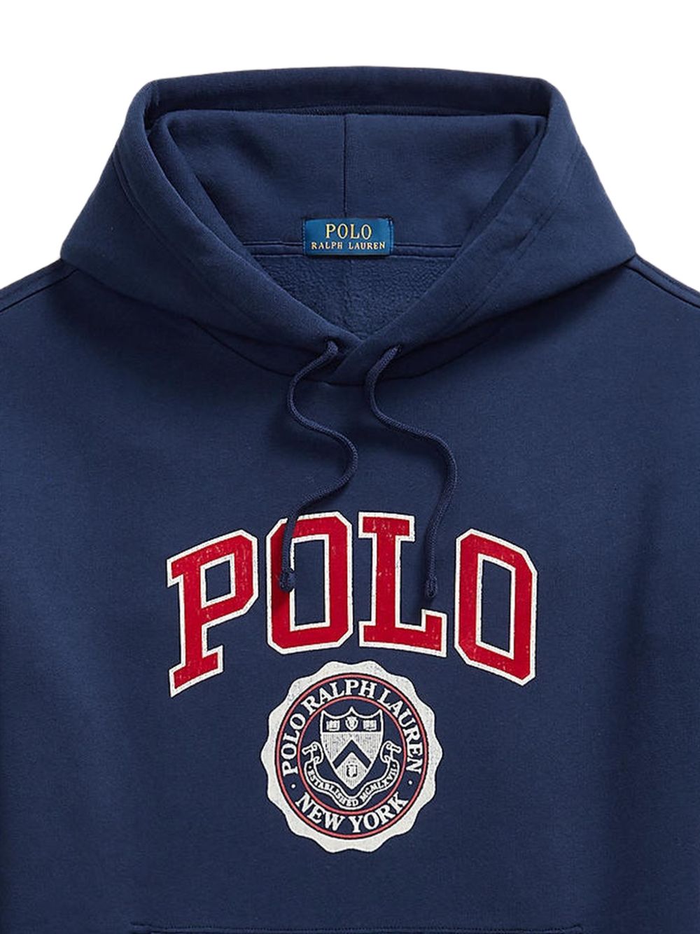 POLO RALPH LAUREN Felpa blu con cappuccio, tasca e lettering in font college 