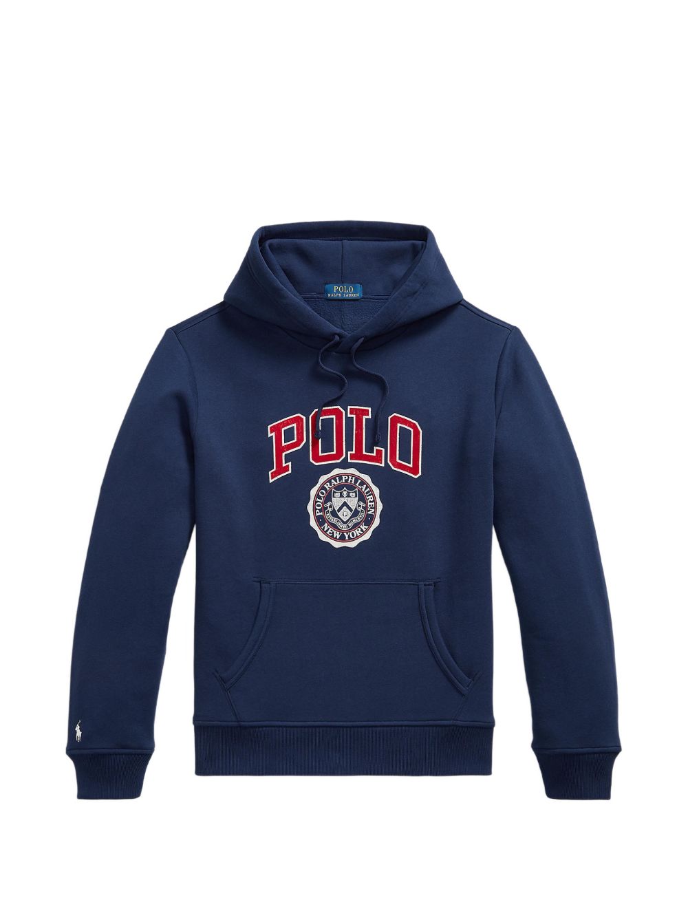 POLO RALPH LAUREN Felpa blu con cappuccio, tasca e lettering in font college 