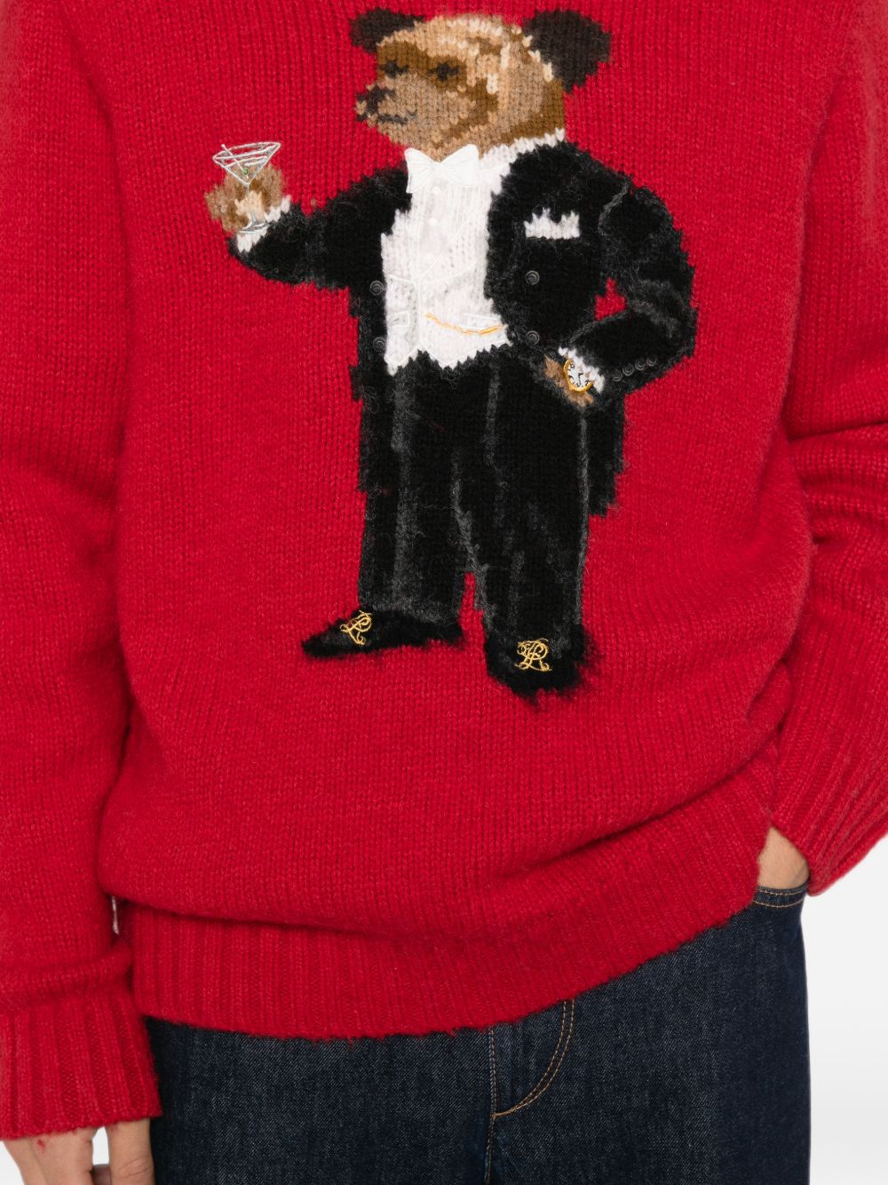 POLO RALPH LAUREN Maglia in lana rossa con Sir Bear ricamato 