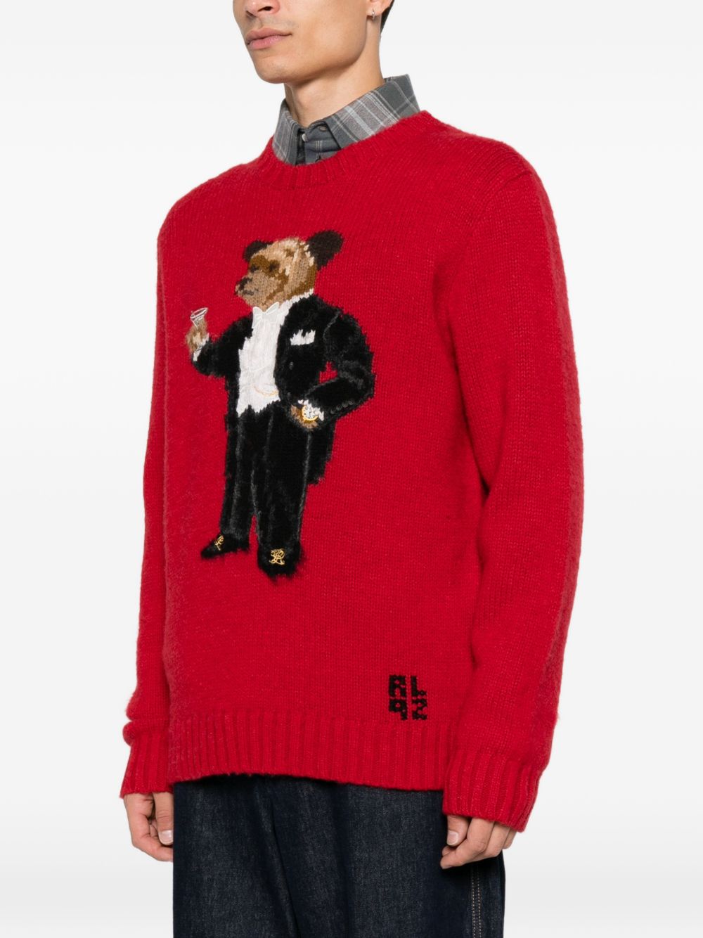 POLO RALPH LAUREN Maglia in lana rossa con Sir Bear ricamato 