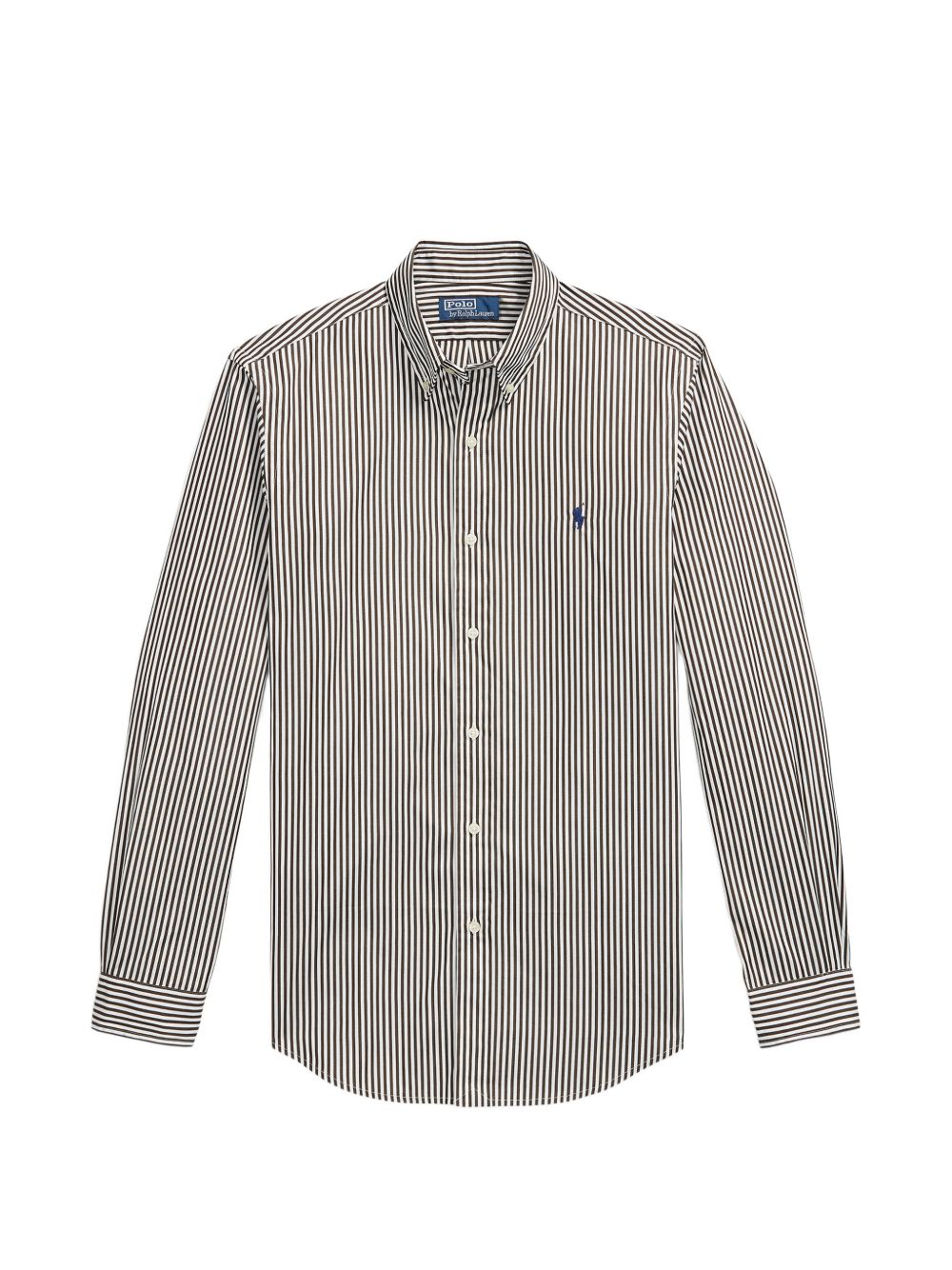 POLO RALPH LAUREN Camicia a righe marroni con logo ricamato sul petto 