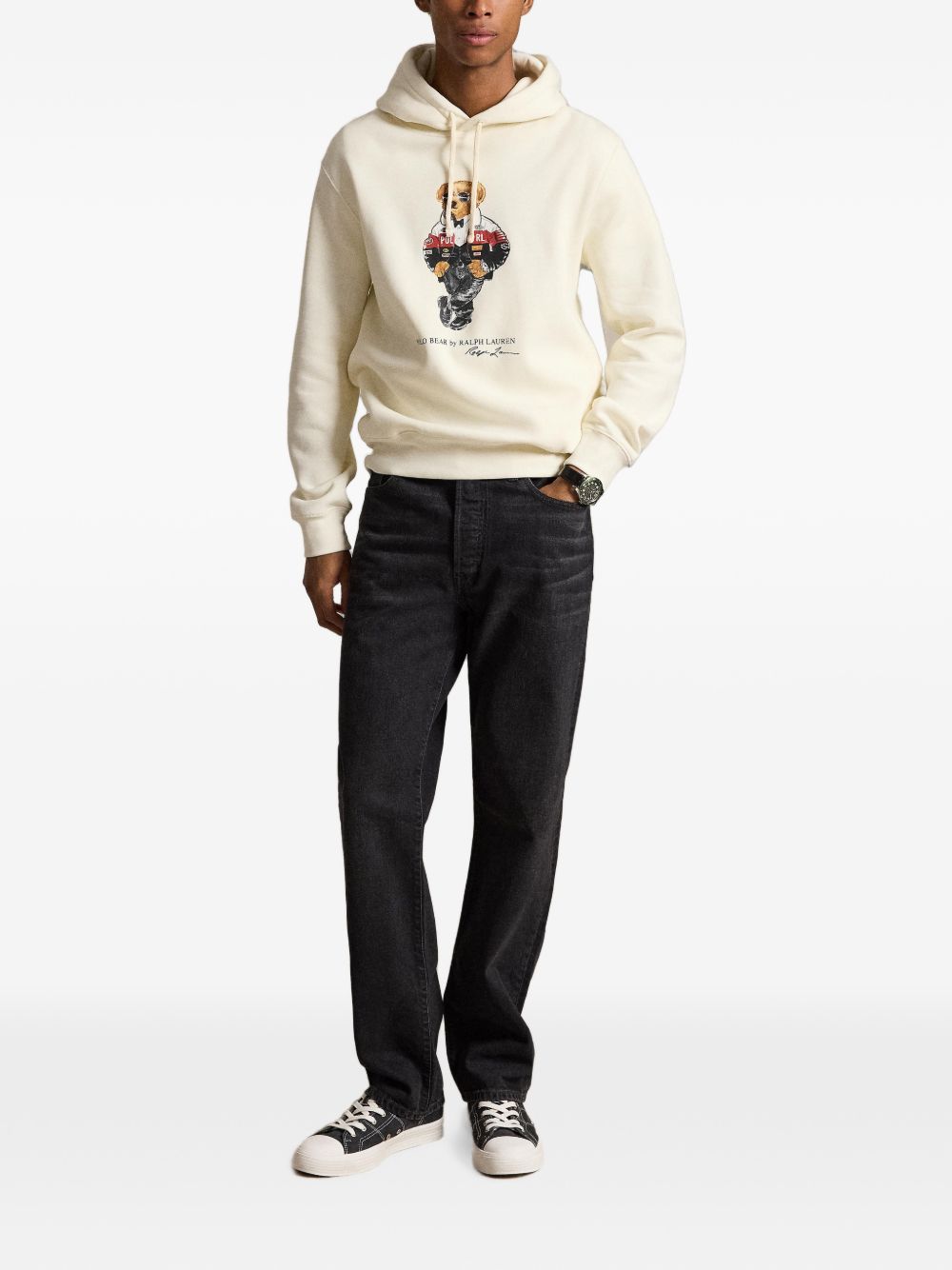 POLO RALPH LAUREN Felpa con cappuccio panna con stampa 