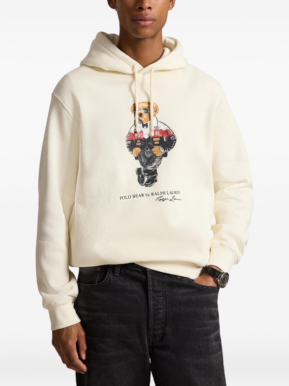 POLO RALPH LAUREN Felpa con cappuccio panna con stampa 