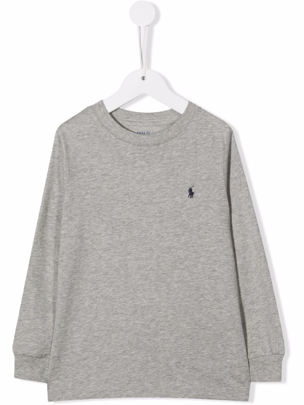 POLO RALPH LAUREN T-shirt grigia a maniche lunghe con logo ricamato 