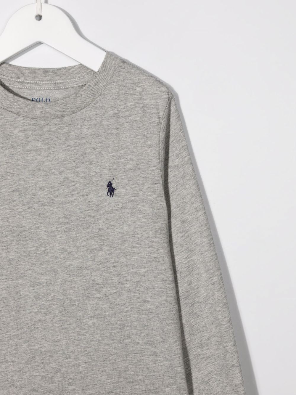 POLO RALPH LAUREN T-shirt grigia a maniche lunghe con logo ricamato 