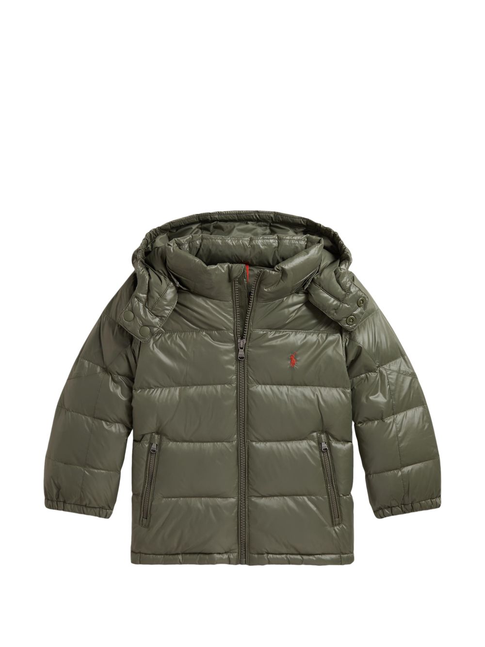 POLO RALPH LAUREN Piumino corto verde lucido con cappuccio 
