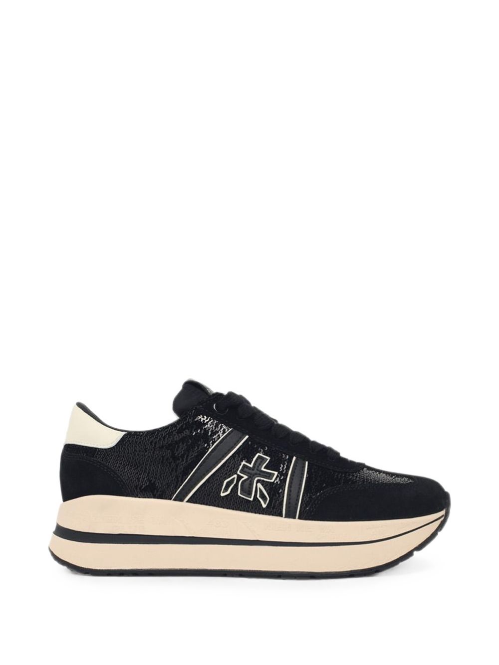 PREMIATA Sneakers Bethcoin  in pelle nera con doppia suola e dettagli bianchi 