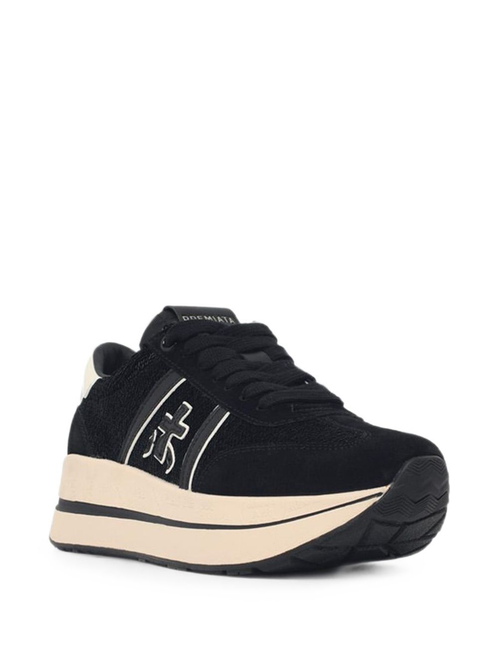 PREMIATA Sneakers Bethcoin  in pelle nera con doppia suola e dettagli bianchi 
