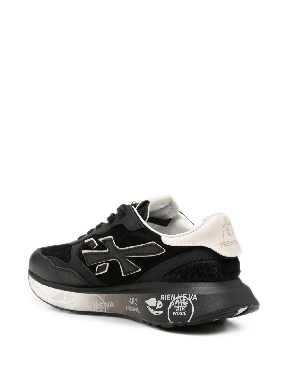 PREMIATA Sneakers in Pelle e Cavallino Nero e Panna con Suola Personalizzata 