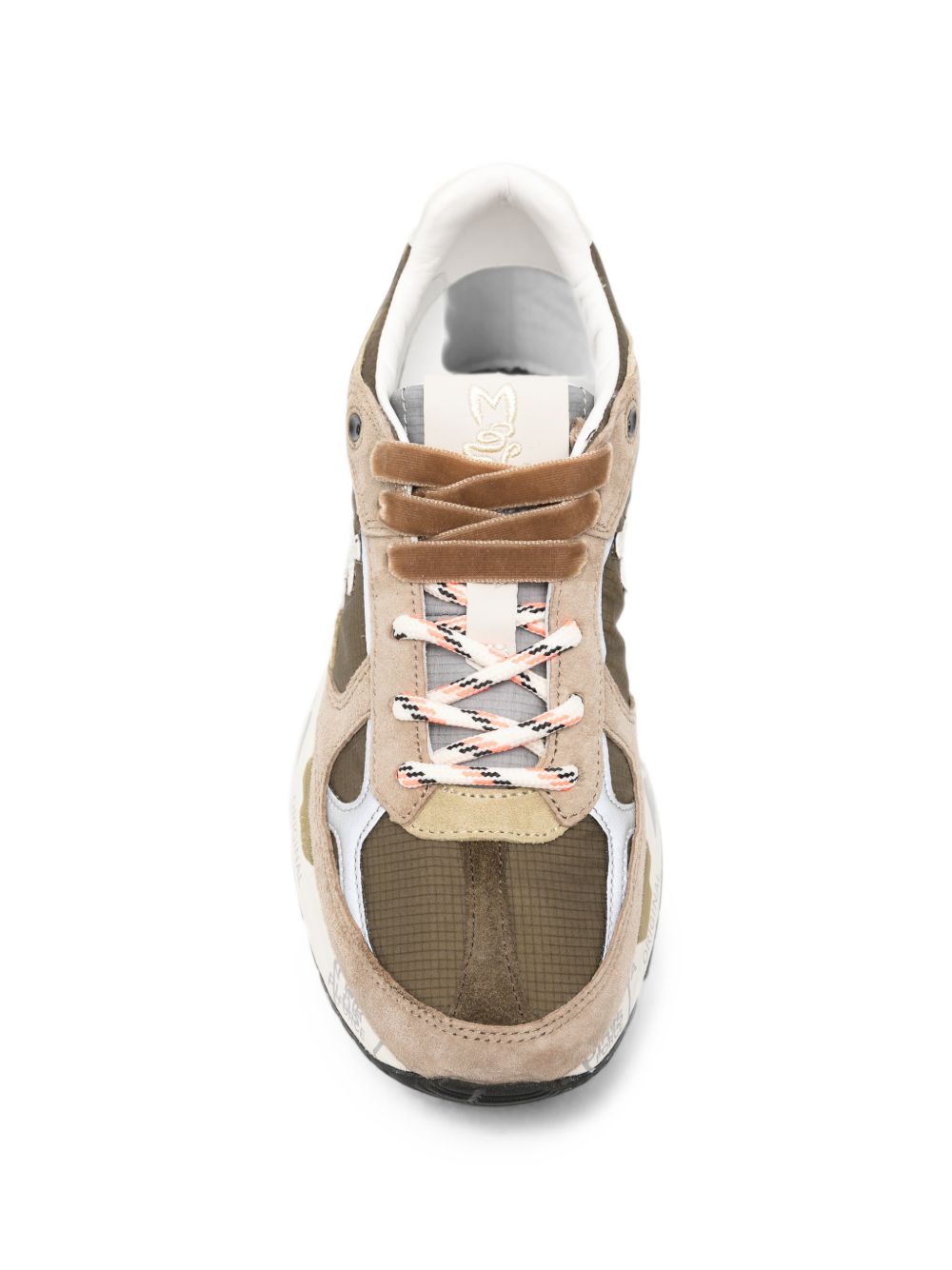 PREMIATA Sneakers Mased beige con inserti verdi e dettagli in pelle scamosciata 