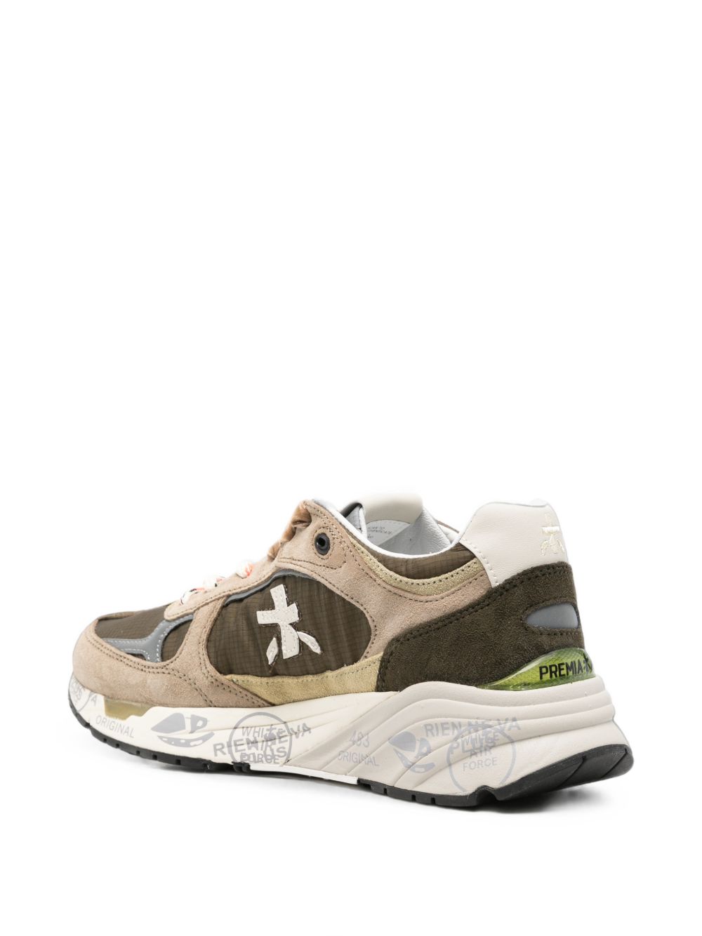 PREMIATA Sneakers Mased beige con inserti verdi e dettagli in pelle scamosciata 
