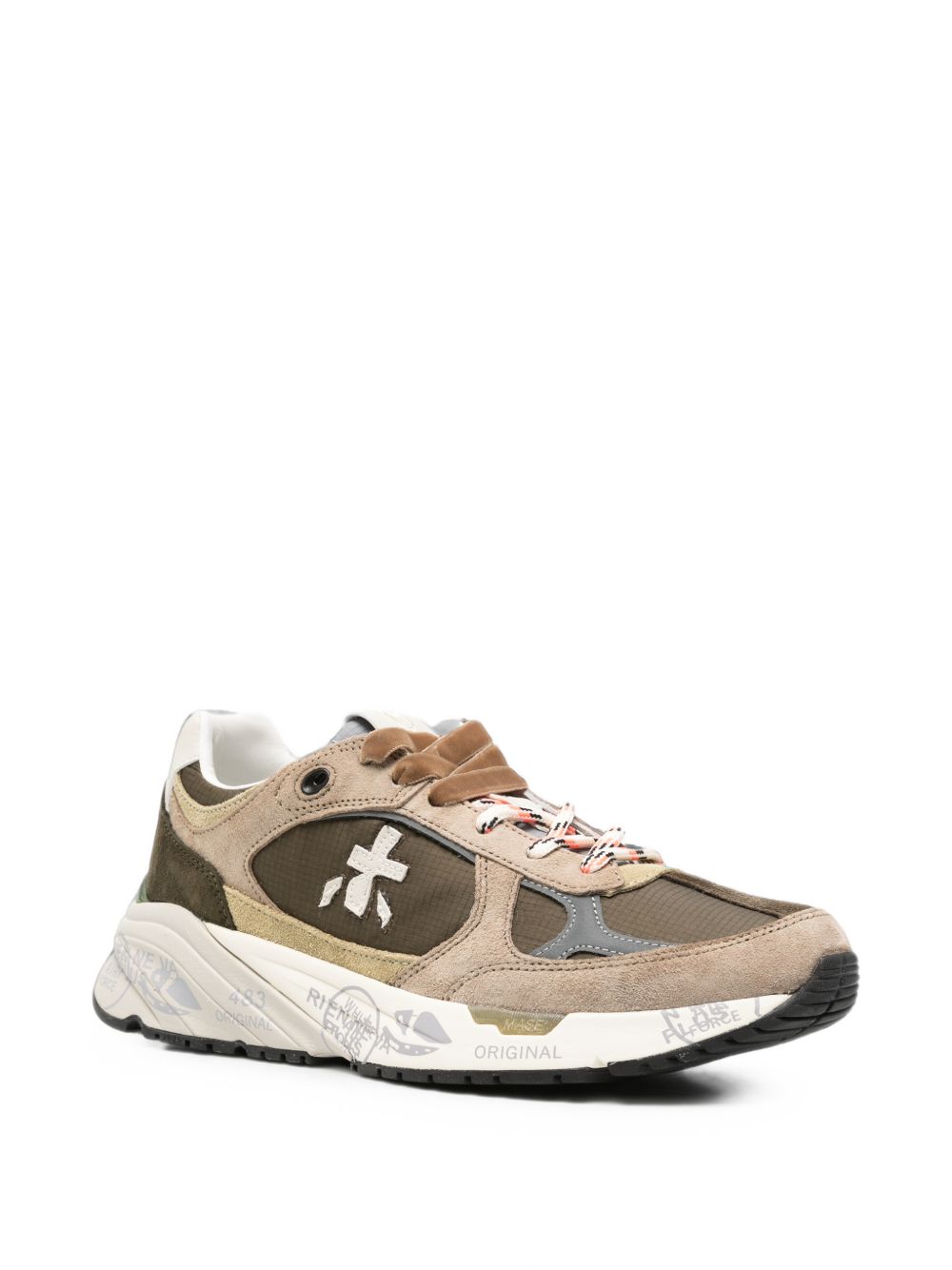PREMIATA Sneakers Mased beige con inserti verdi e dettagli in pelle scamosciata 