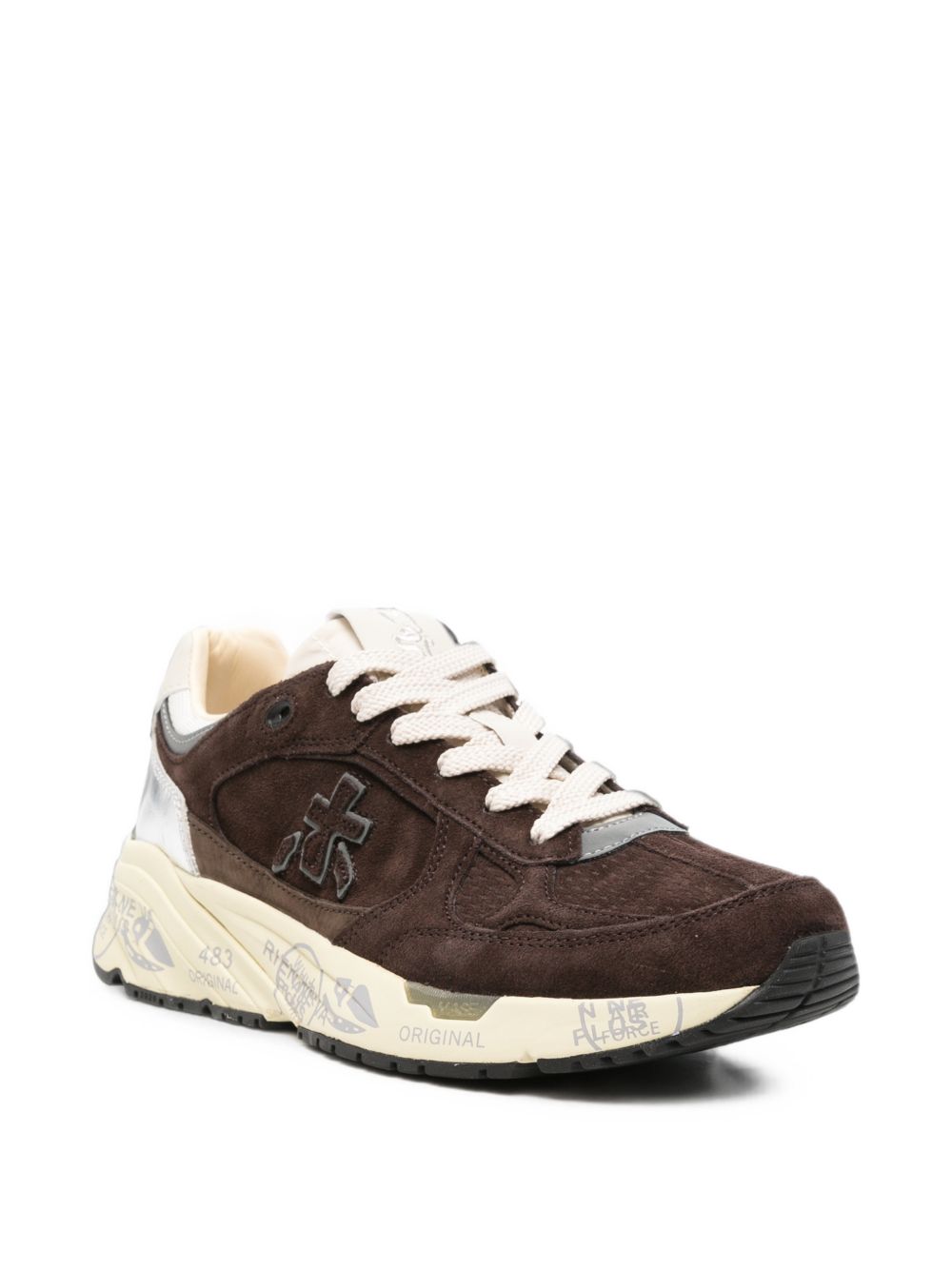 PREMIATA Sneakers Mased marroni con dettagli argentati e inserti in suede 