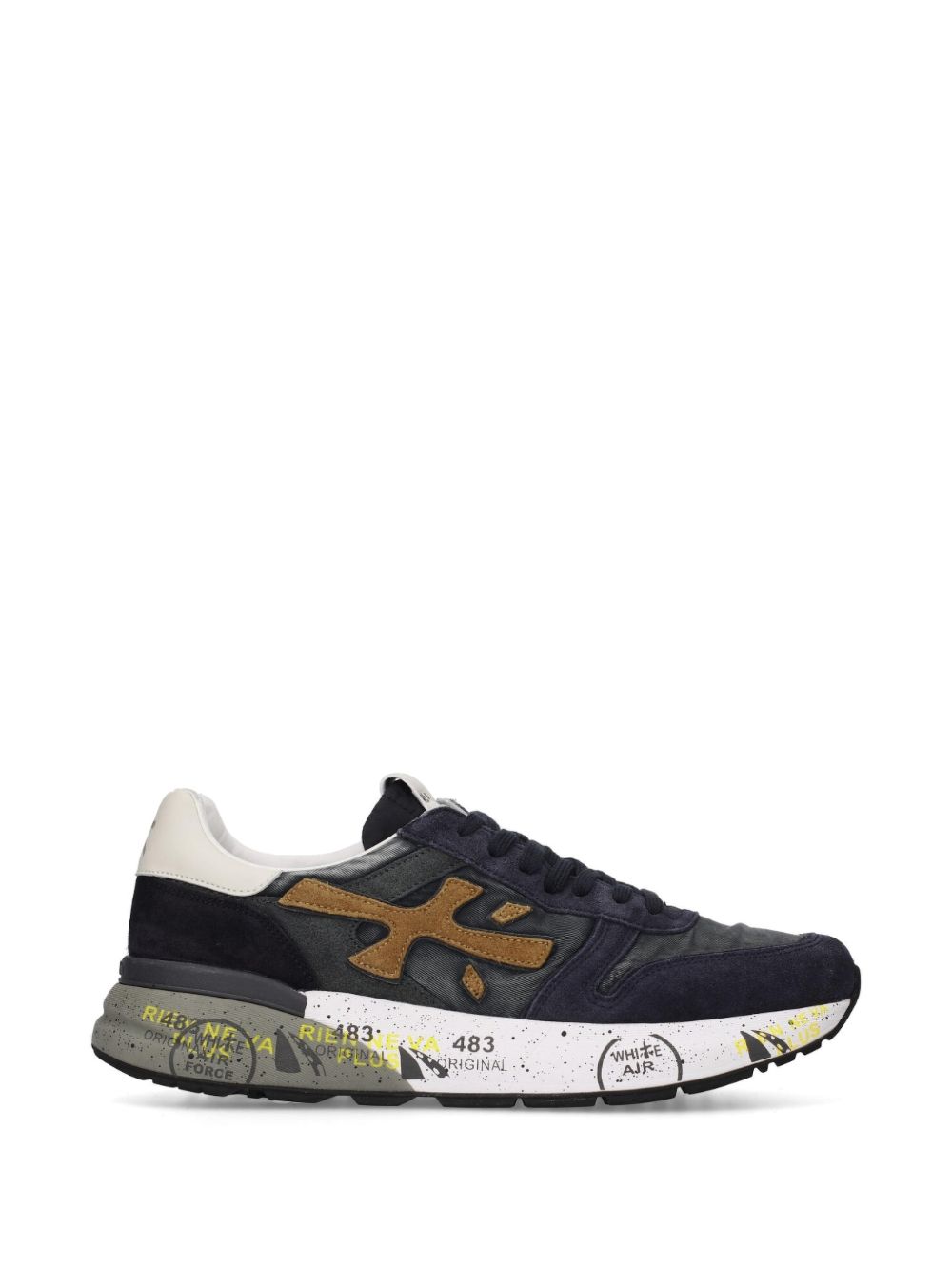 PREMIATA Sneakers blu in suede con dettagli e logo arancione 