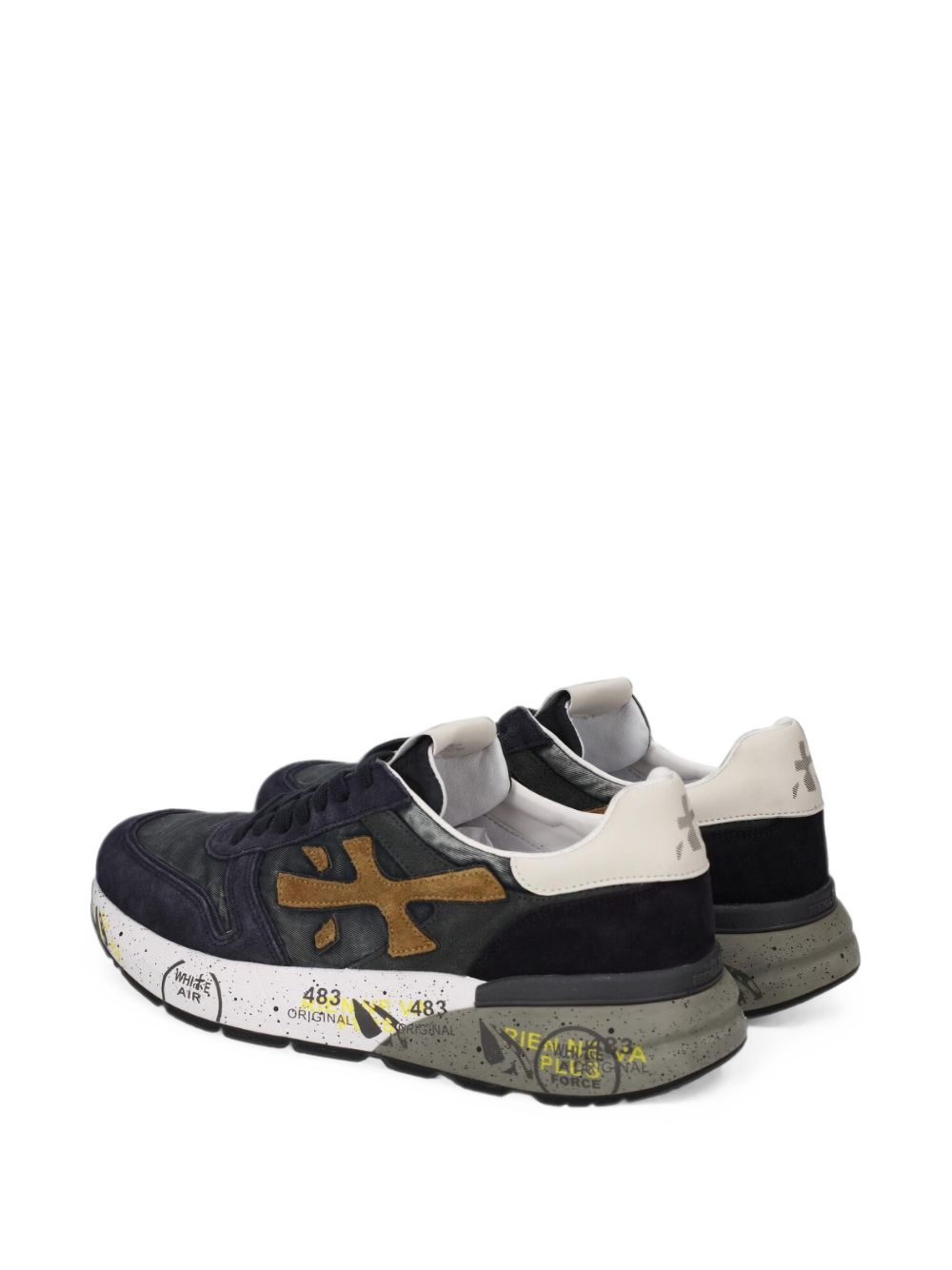 PREMIATA Sneakers blu in suede con dettagli e logo arancione 