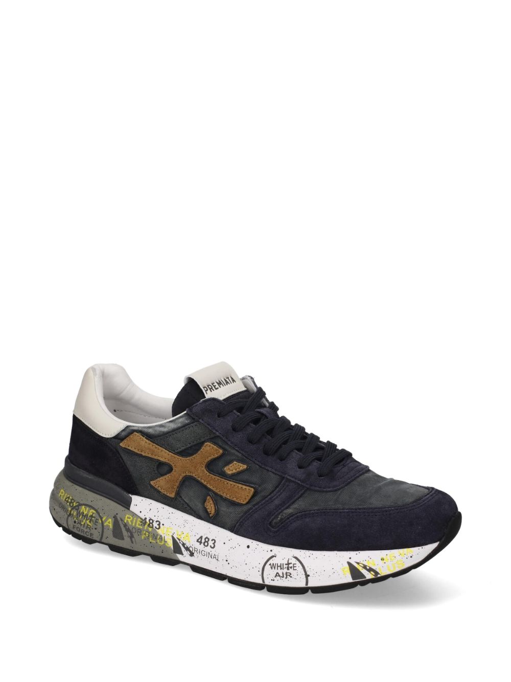 PREMIATA Sneakers blu in suede con dettagli e logo arancione 
