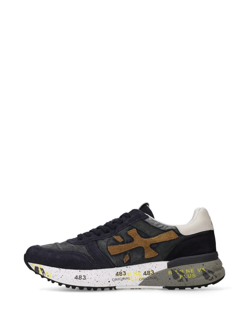 PREMIATA Sneakers blu in suede con dettagli e logo arancione 