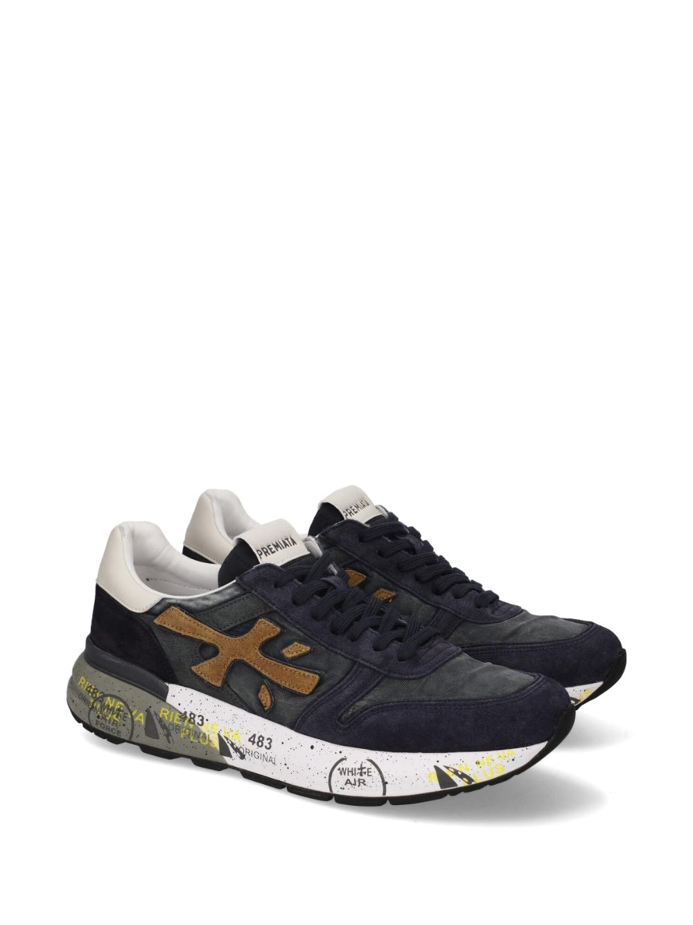 PREMIATA Sneakers blu in suede con dettagli e logo arancione 