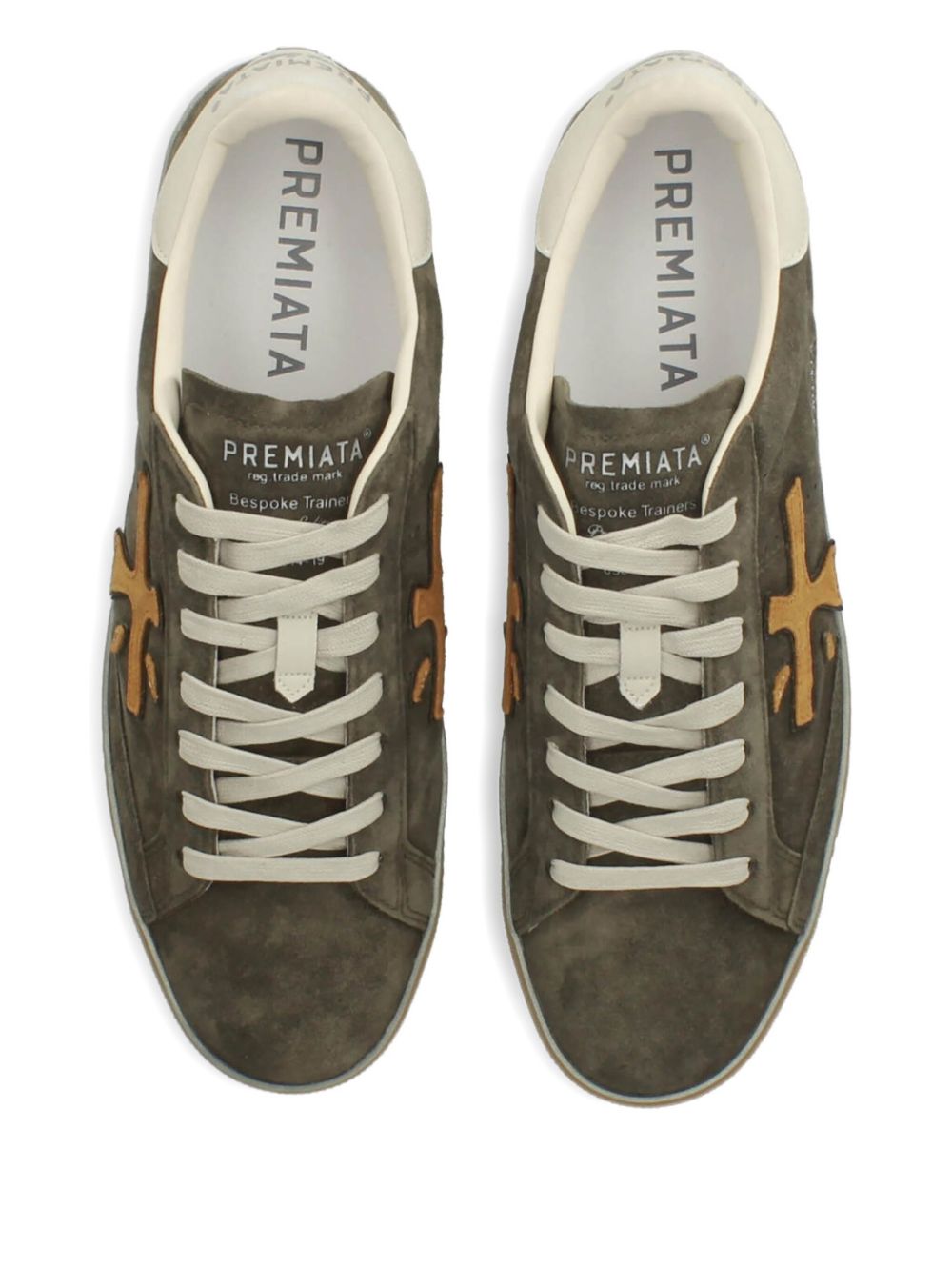 PREMIATA Sneakers Steven verde militare con logo arancione 