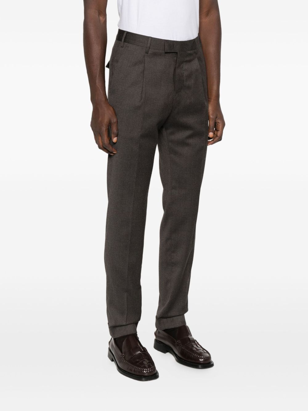 PT TORINO Pantalone casual elegante marrone in lana con pinces 