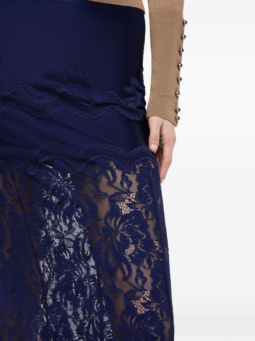 RABANNE Gonna midi in pizzo blu navy 