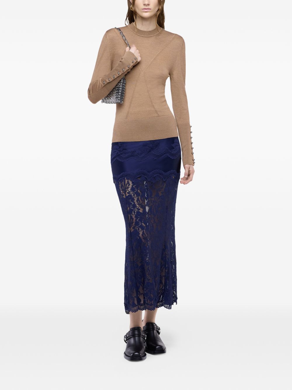 RABANNE Gonna midi in pizzo blu navy 