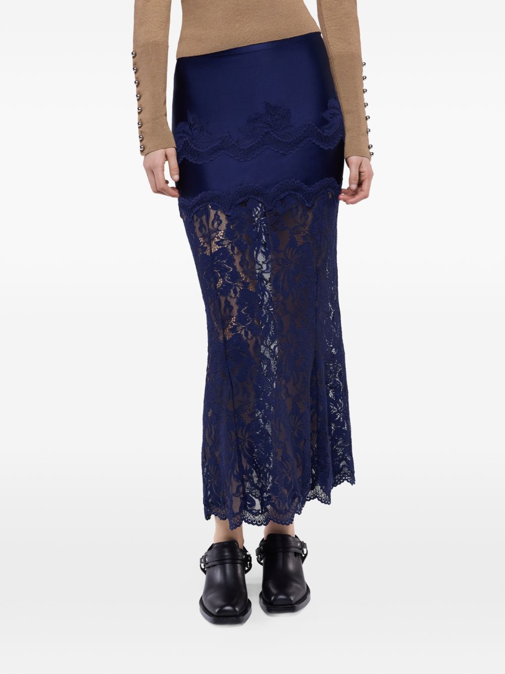 RABANNE Gonna midi in pizzo blu navy 