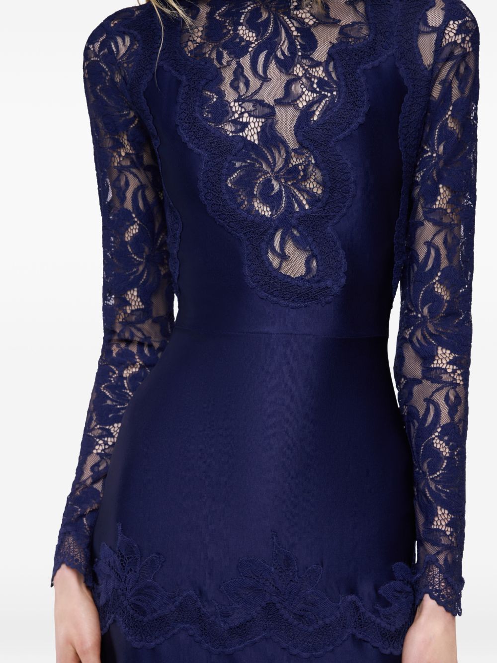 RABANNE Abito lungo elegante blu viola con ricami e pizzo 