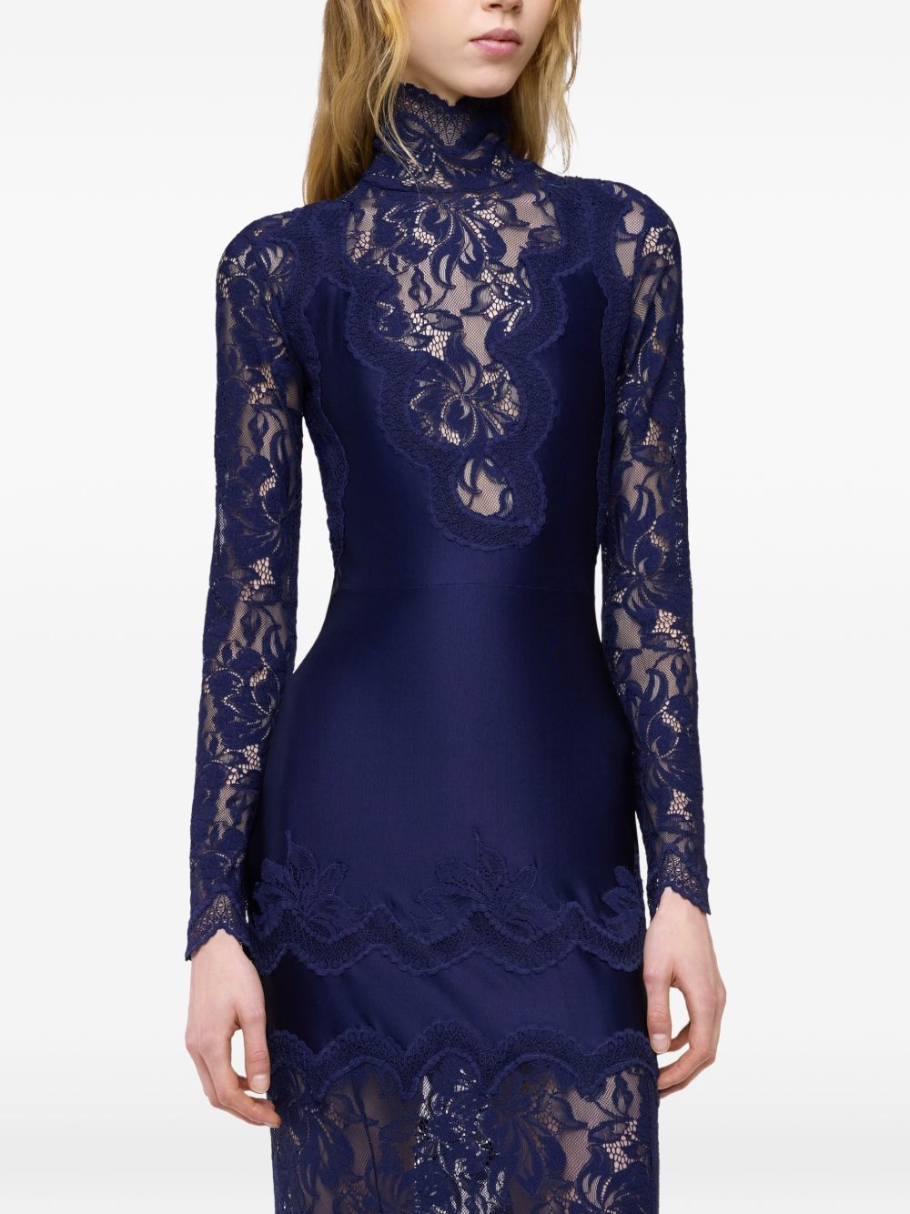 RABANNE Abito lungo elegante blu viola con ricami e pizzo 