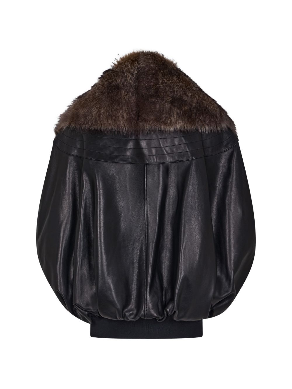 RABANNE Giacca Mantella in Pelle d'Agnello Nera con Collo Removibile in Shearling 