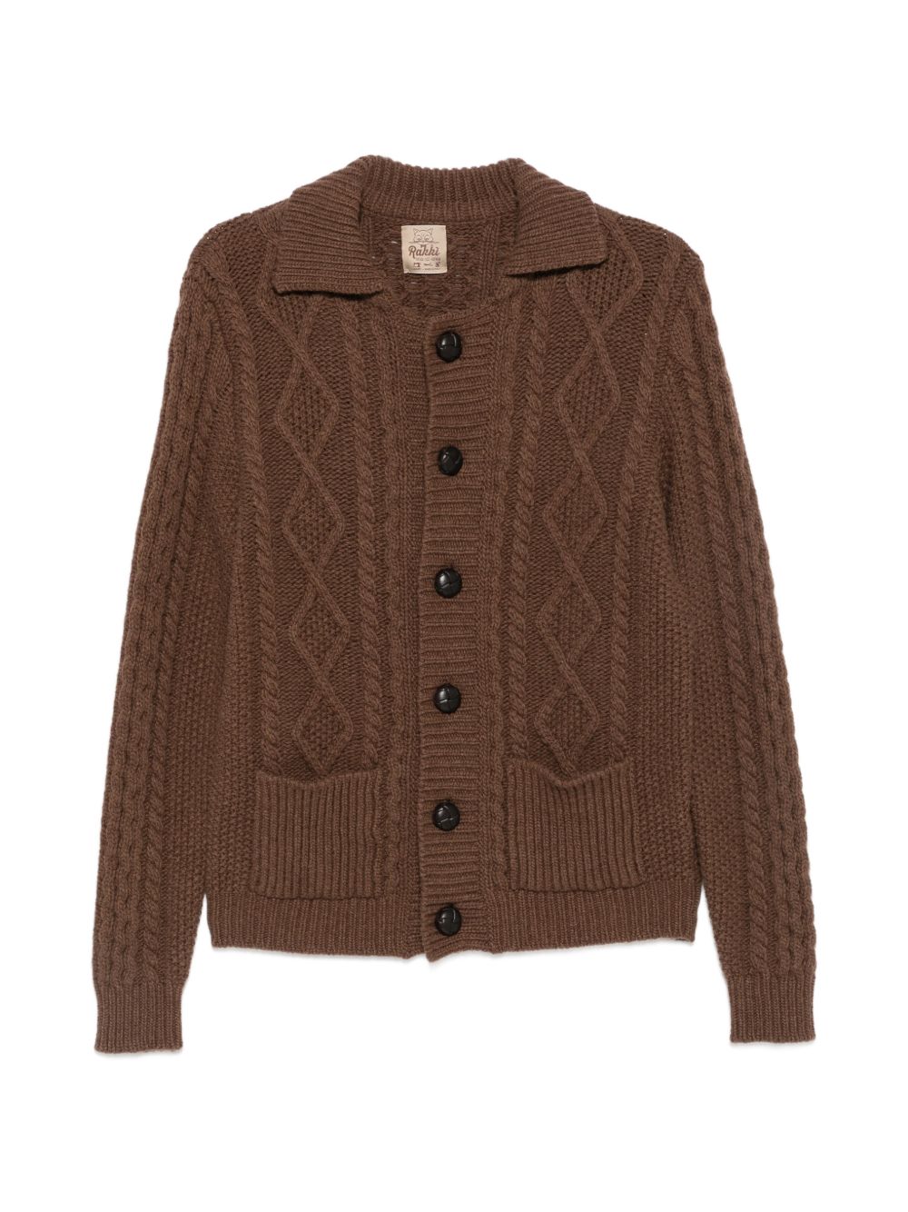 RAKKI Cardigan marrone in lana con colletto polo 
