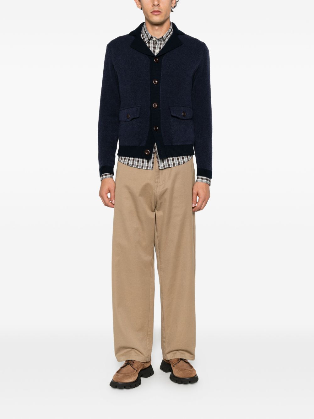 RAKKI Cardigan-giacca blu in lana con tasche 