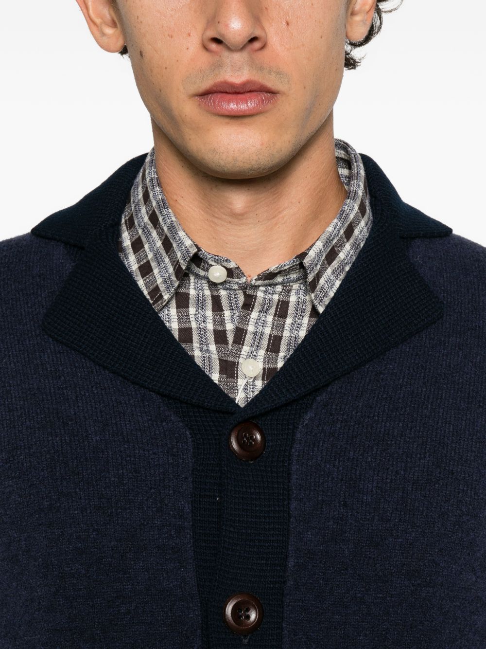 RAKKI Cardigan-giacca blu in lana con tasche 