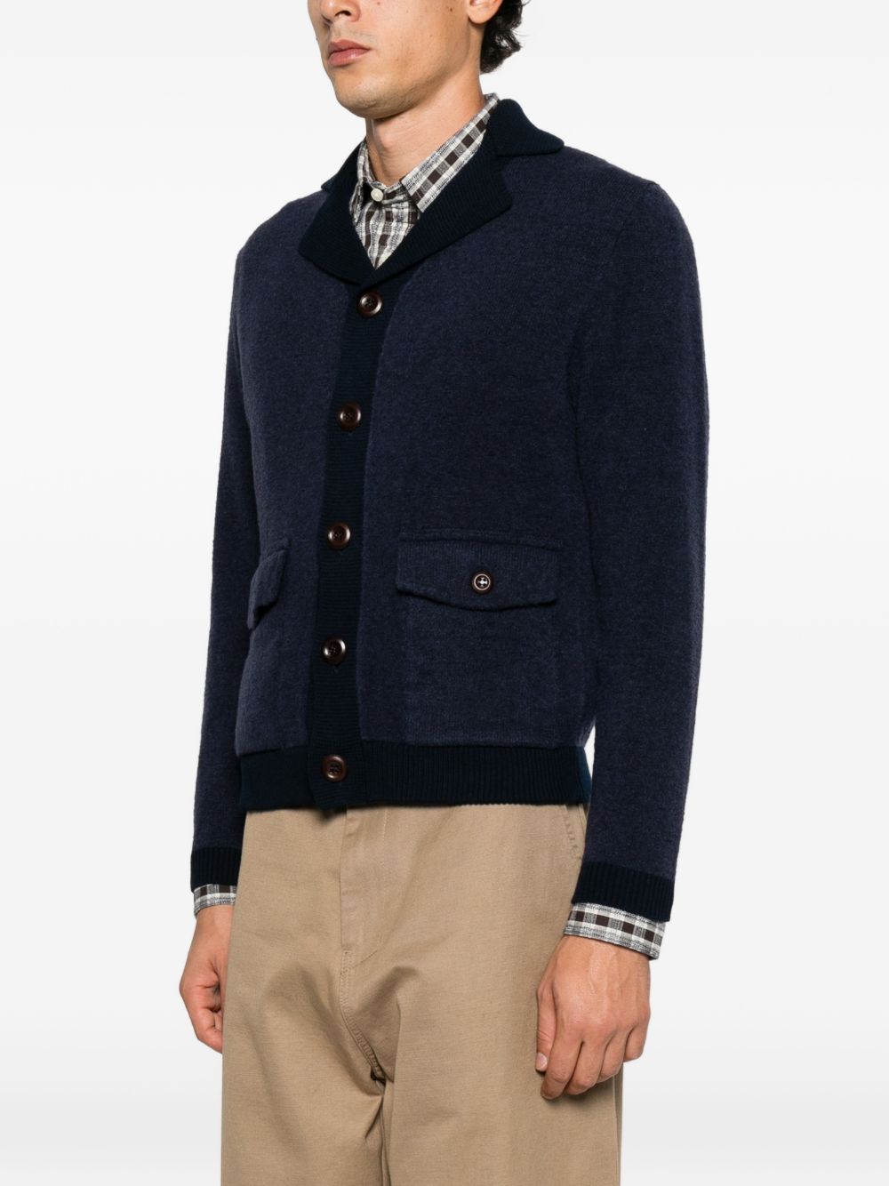 RAKKI Cardigan-giacca blu in lana con tasche 