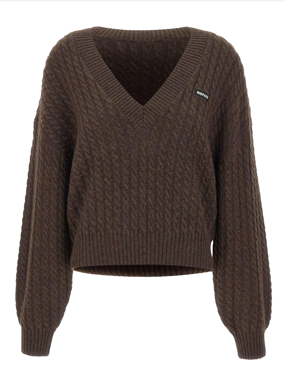 ROTATE Maglia a trecce in misto lana e cashmere con scollo a V 
