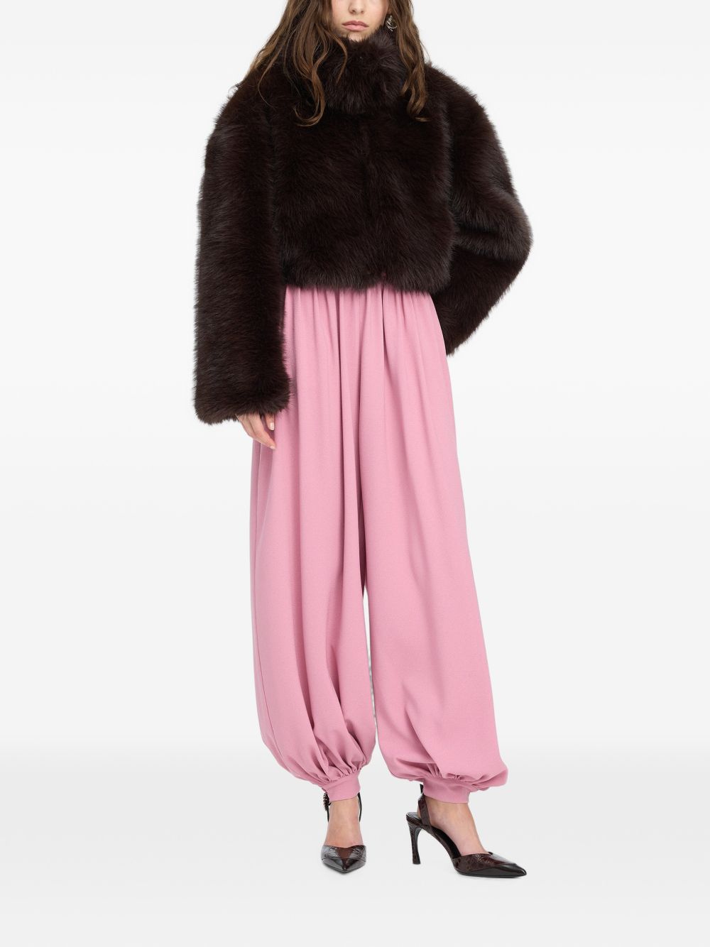 ROTATE Giacca corta oversize in ecopelliccia marrone 