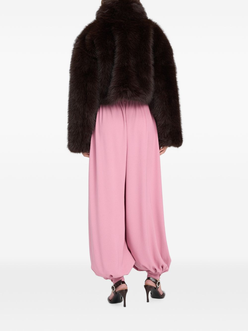 ROTATE Giacca corta oversize in ecopelliccia marrone 