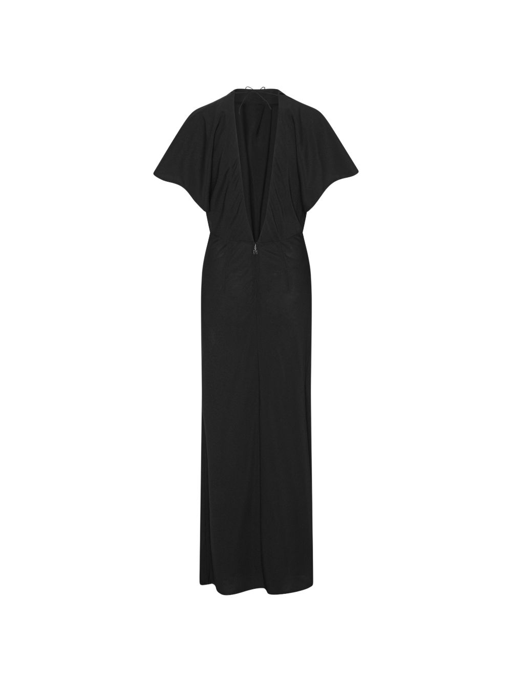 ROTATE Abito lungo nero elegante con rosa in vita e schiena scoperta 