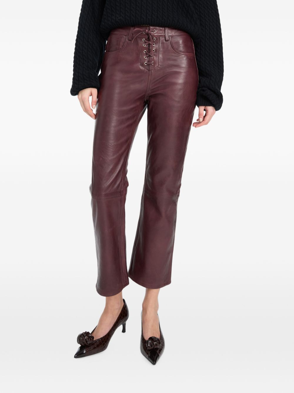 ROTATE Pantaloni in pelle modello capri color mogano 