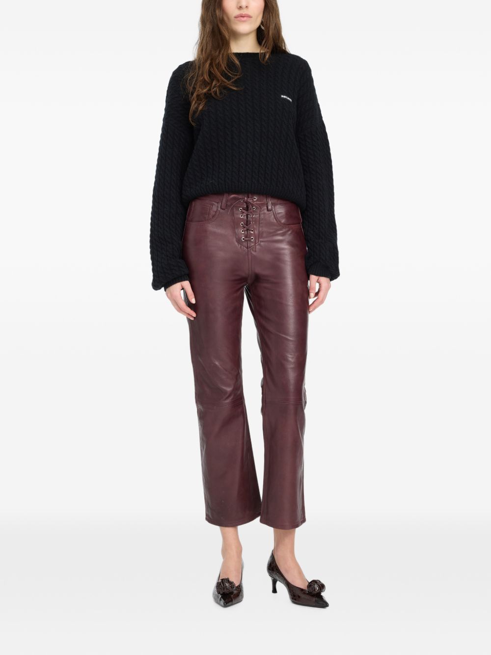 ROTATE Pantaloni in pelle modello capri color mogano 