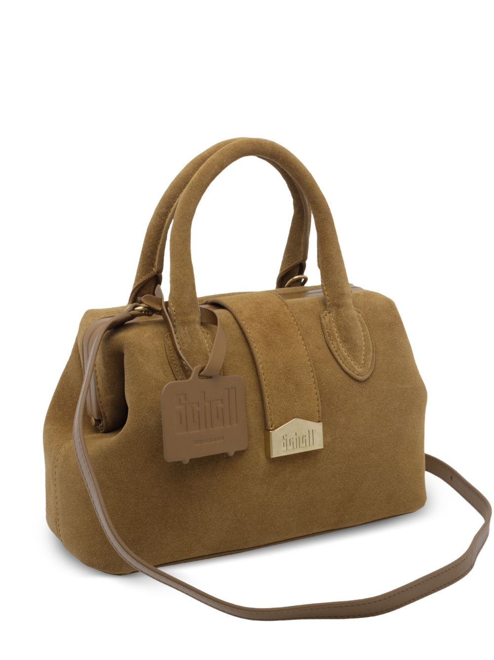 SCHELL Borsa a mano piccola color senape in pelle scamosciata 
