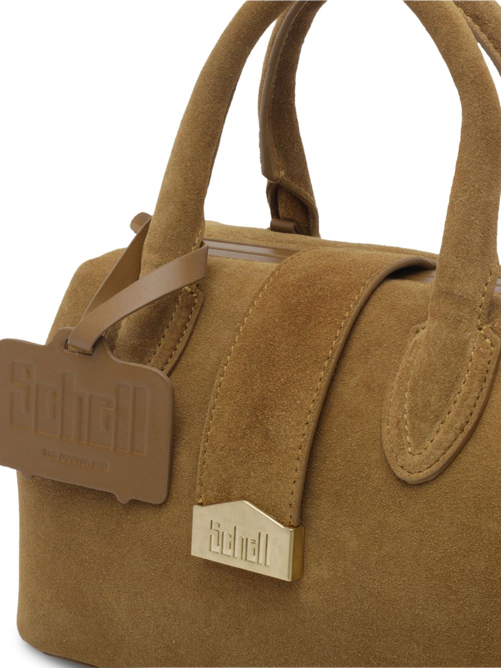 SCHELL Borsa a mano piccola color senape in pelle scamosciata 