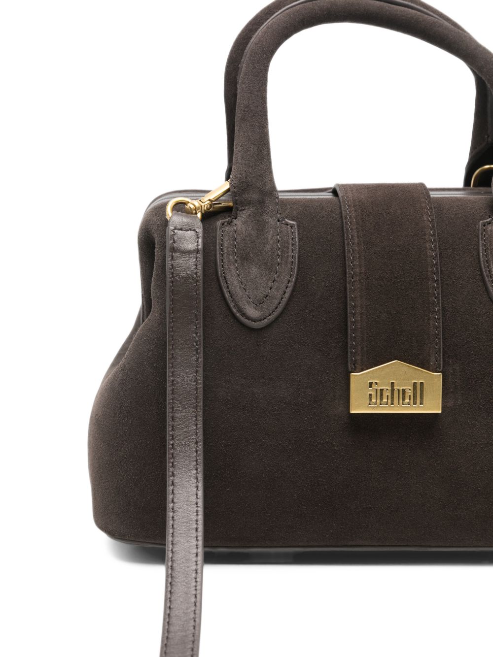 SCHELL Borsa a mano piccola color cioccolato in pelle scamosciata con tracolla removibile 