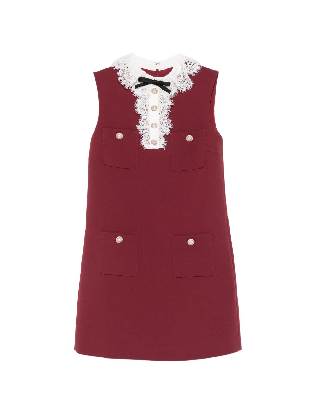 SELF PORTRAIT Mini abito bordeaux in crepe con colletto in pizzo e fiocchi 