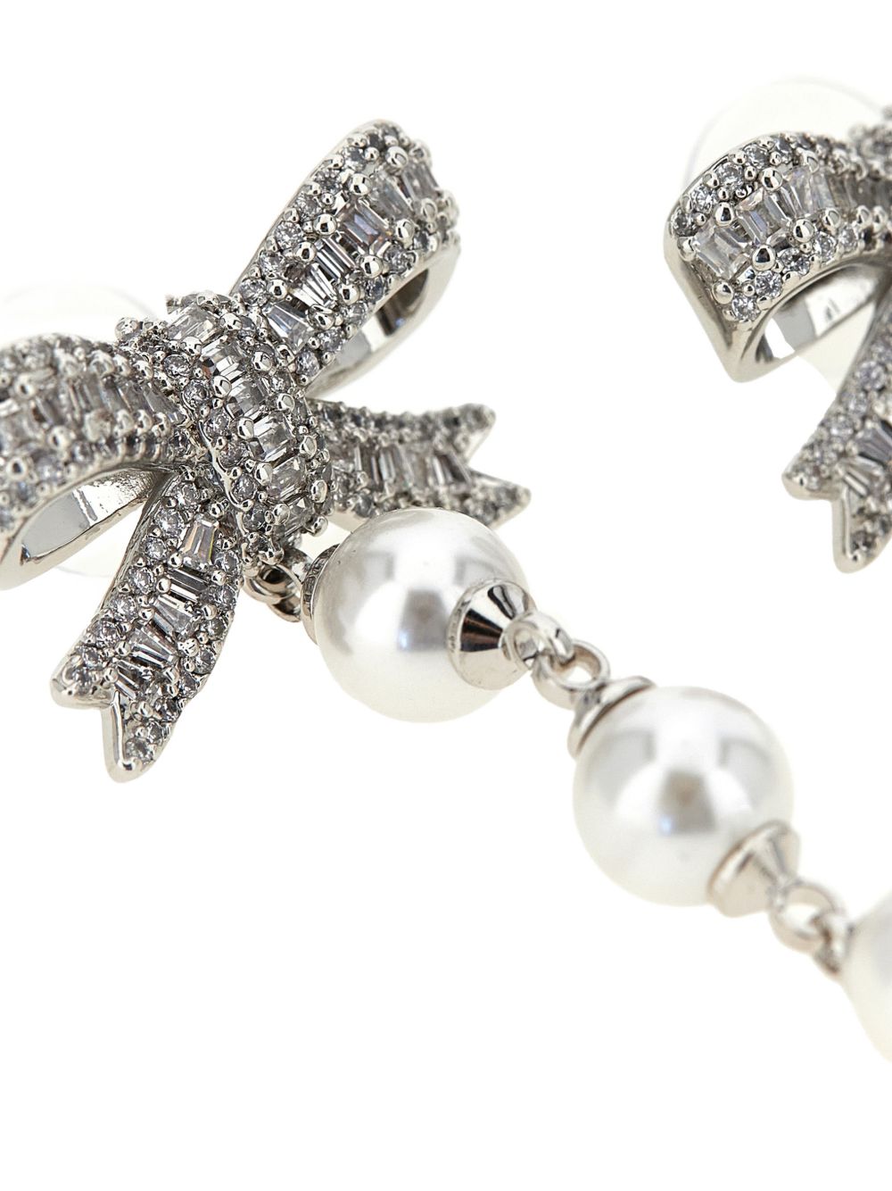 SELF PORTRAIT Orecchini a fiocco argentati con strass e perle 