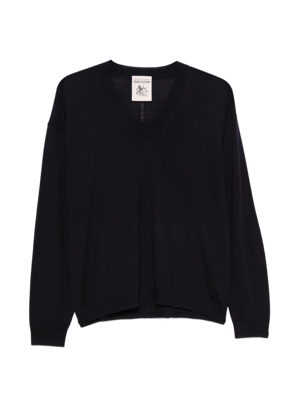 SEMICOUTURE Maglia Jade blu in lana con scollo a V 